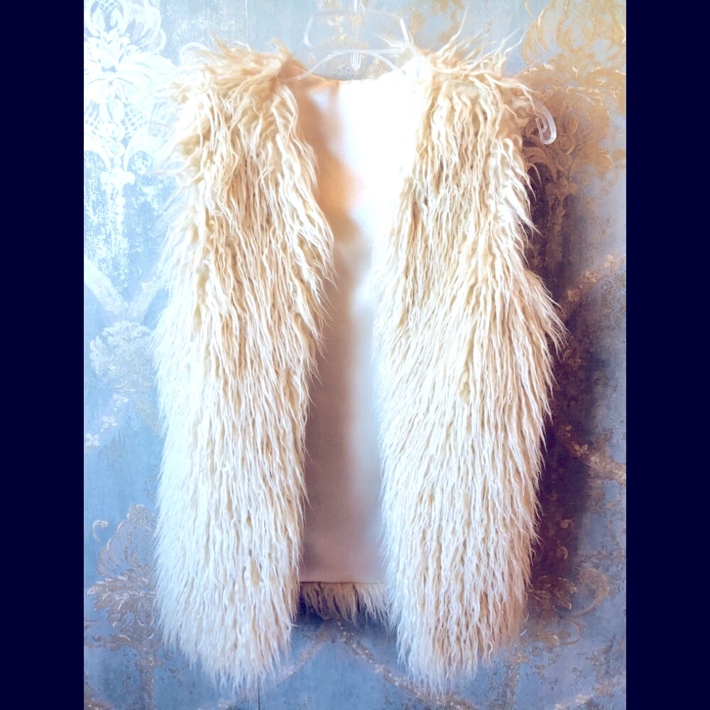 VTG Y2K 90s/70s 60s Beige Reversible. Long Faux fur & Satin vest M